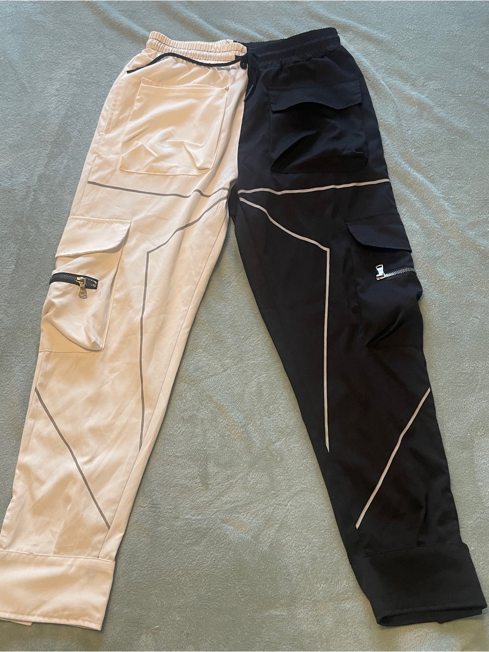 Cargo Pants Two Toned Color Block Streetwear utility pockets bold striping